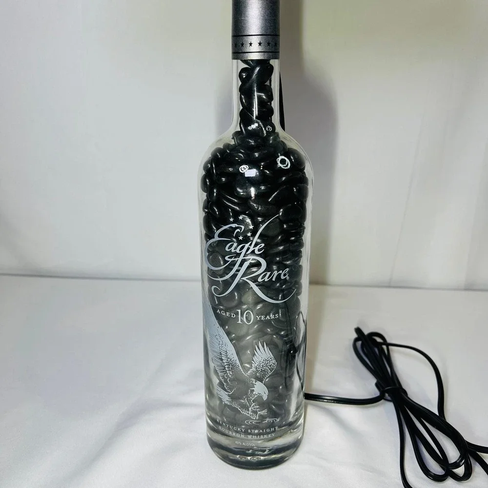 Eagle Rare 10 Year Bourbon Bottle‎ Lamp with Black Stones and Shade 19in Custom